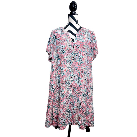Loft Floral Flounce Flowy Sz XXL Dainty Short-Sleeve Shirtdress - Picture 1 of 10